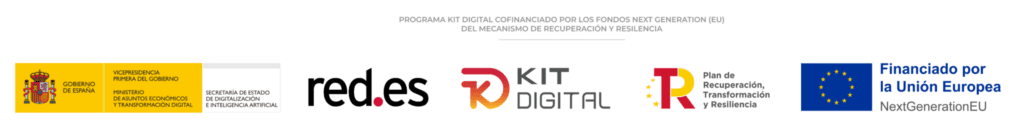 Logotipos del programa Kit Digital: Gobierno de España, red.es, Plan de Recuperación, Transformación y Resiliencia y Financiado por la Unión Europea (NextGenerationEU)